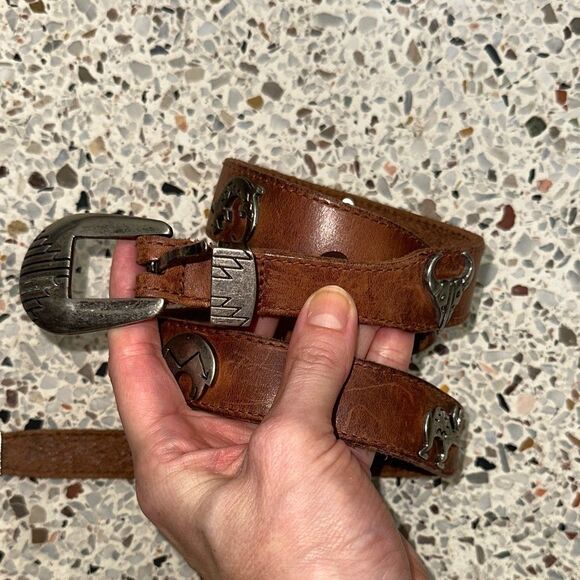 Canterbury brown leather western belt silver buckle 32 small s boho - Picture 2 of 8